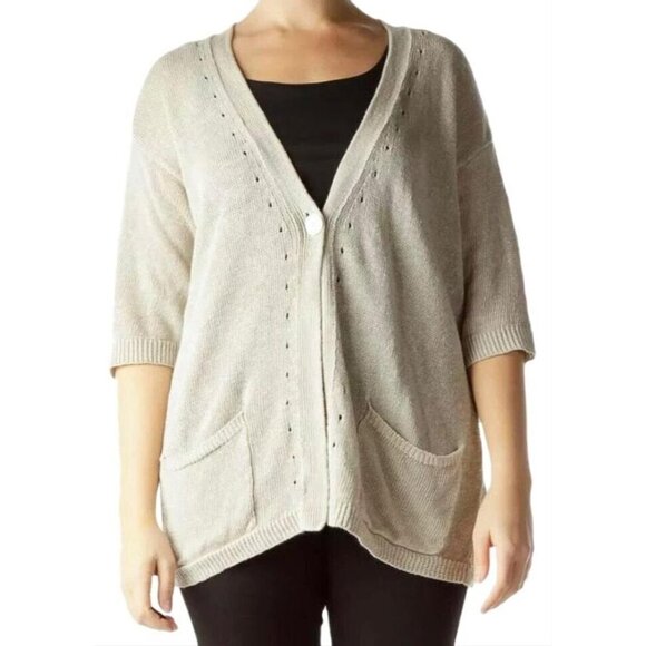 J. Jill Love Linen 100% Linen‎ Short Sleeve Knit Cardigan Laggen Look Womens XS - Picture 1 of 11